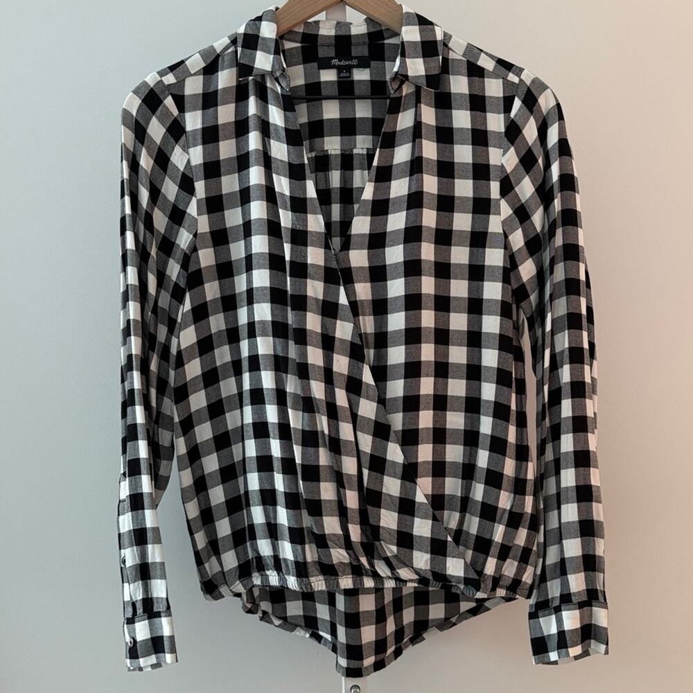 MADEWELL wrap-front shirt black & white buffalo check small